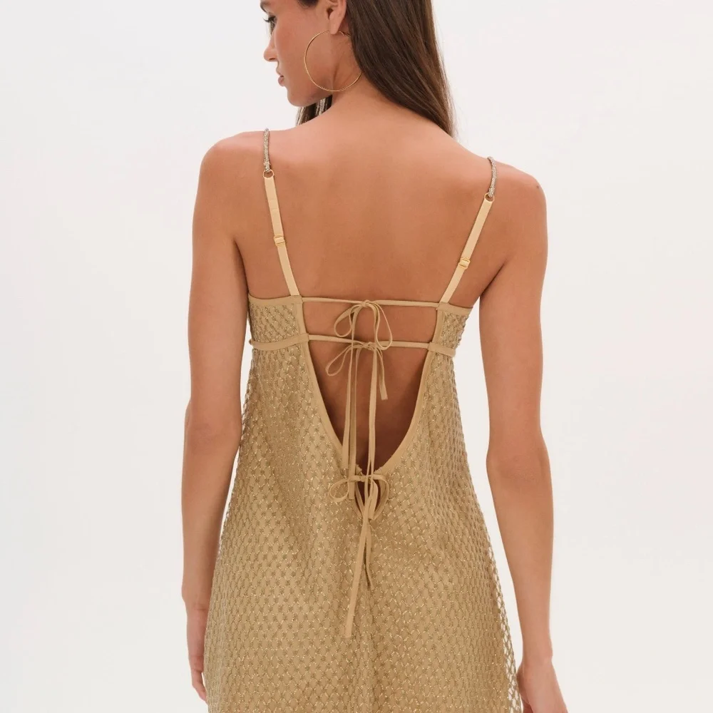 For Love & Lemons Glitter Slip Dress S / Gold, Brand New - Picture 2 of 6